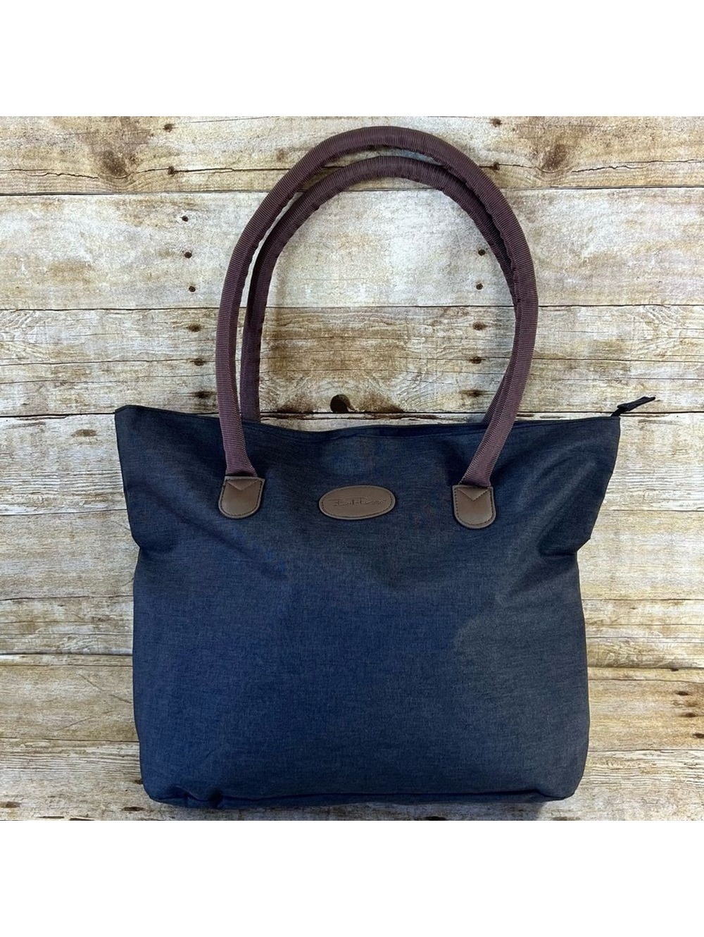 Bella Russo Gray and Brown Tote Bag with Zipper Closure, 19" x 14" x 4"